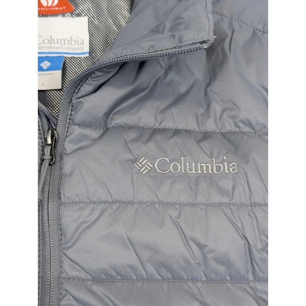 Columbia Omni Heat Puffer‎ Vest Mens LG Gray Full Zip Quilted Winter Outdoor